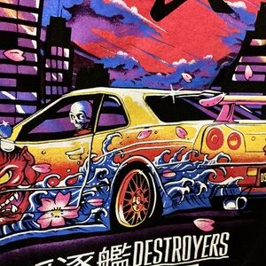Destroyers Graphic Tee with Car and Skull Design